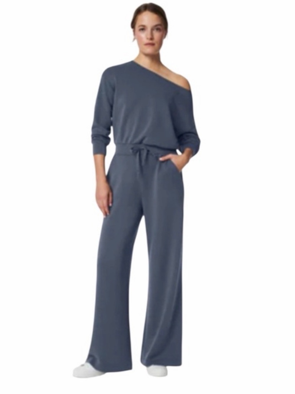 SPANX Wide-Leg One-Shoulder Jumpsuit in Slate Blue